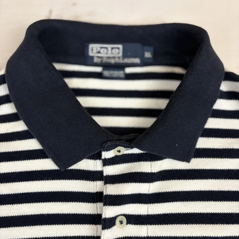 Polo Ralph Lauren Crest Polo Shirt Mens XL Black Striped Embroidered Pocket